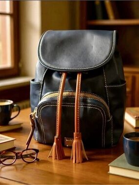 dooney & burke all leather backpack Bourke Pebble Grain Zip Pod (Black/Black) go days Few brands captured the 80s